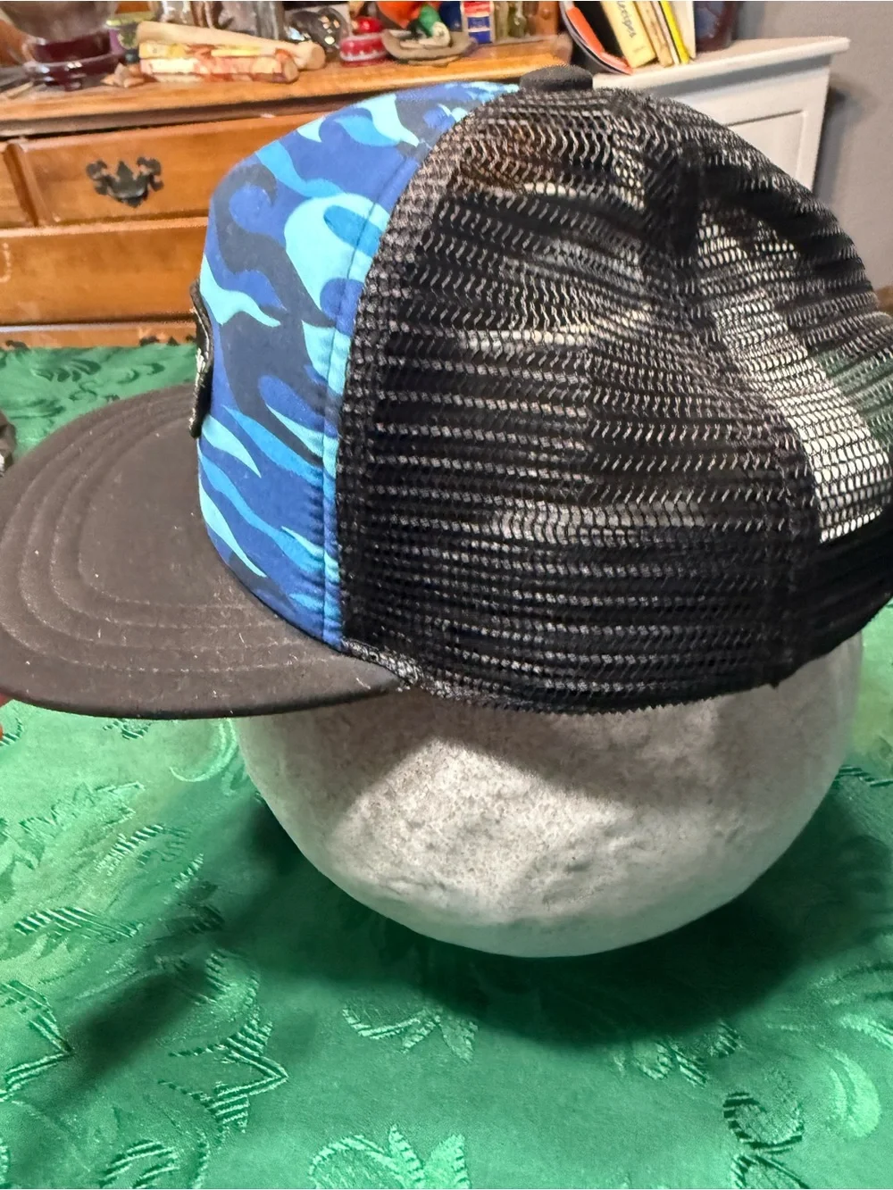 Vans Blue Flame Pattern Snapback Hat with Black Brim skater hat surfer hat.